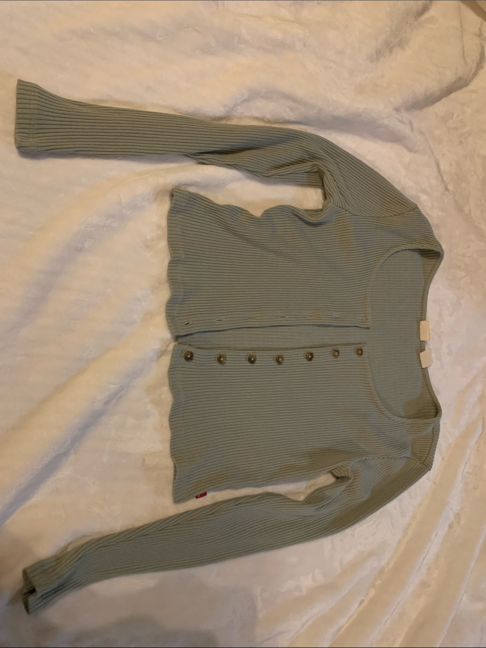 Levi's Sage Green Ribbed Button-Front Long Sleeve Crop Top